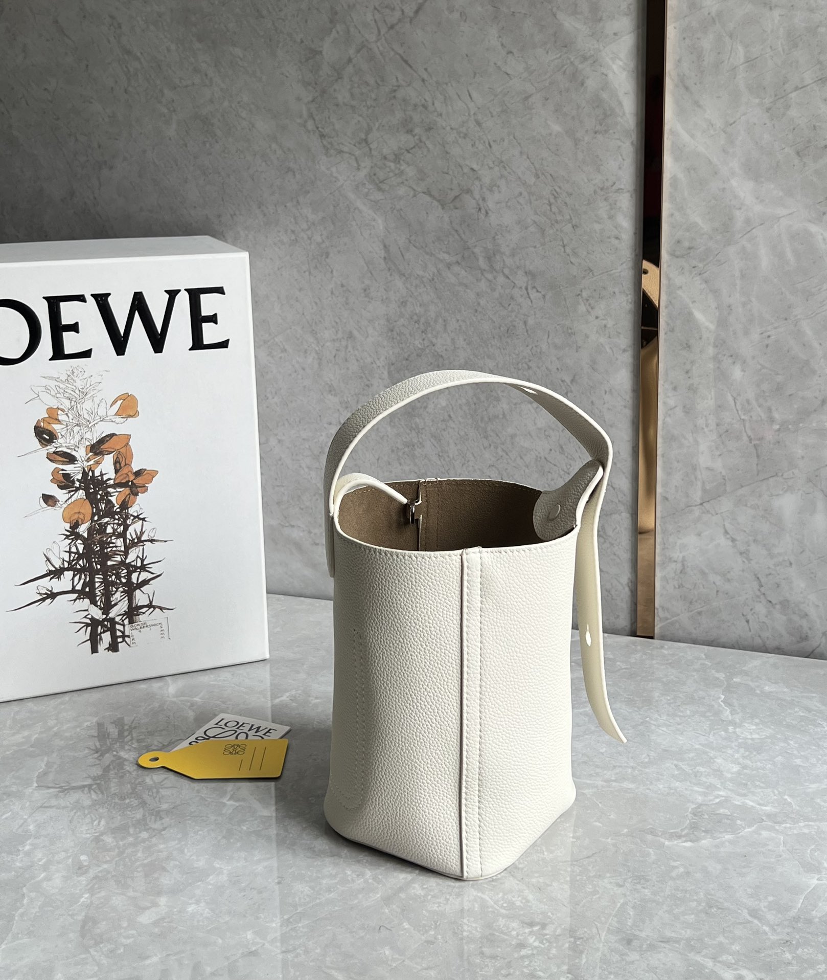 Loewe Mini Pebble Bucket Bag in Soft Grained Calfskin White